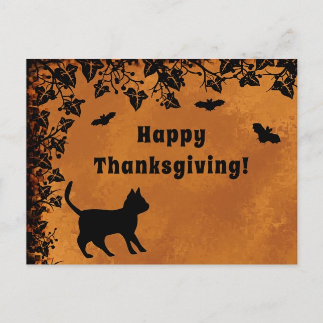 Carte Postale Chat noir avec chauve-souris, Bon thanksgiving (Devant)