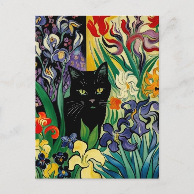 Carte Postale Chat Noir Avec Iris (Devant)