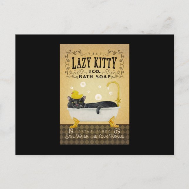 Carte Postale Chat Noir Bain Soap Lazy Kitty Chat Drôle Chat Noi (Devant)