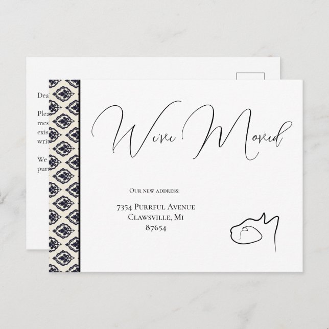 Carte Postale Chat Noir & Blanc Nous avons déménagé, Changement  (Devant / Derrière)