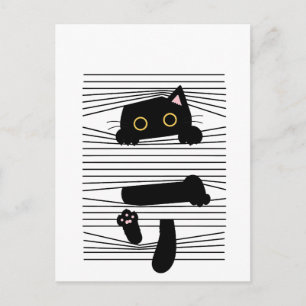 Carte Postale Chat Noir Caché Mignon Drôle Minimaliste Amour pou
