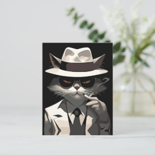 Carte Postale Chat Noir Cool : Félin Souriant et Mystérieux