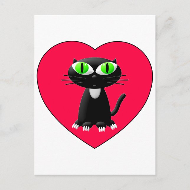 Carte Postale Chat noir dans le coeur rouge (Devant)