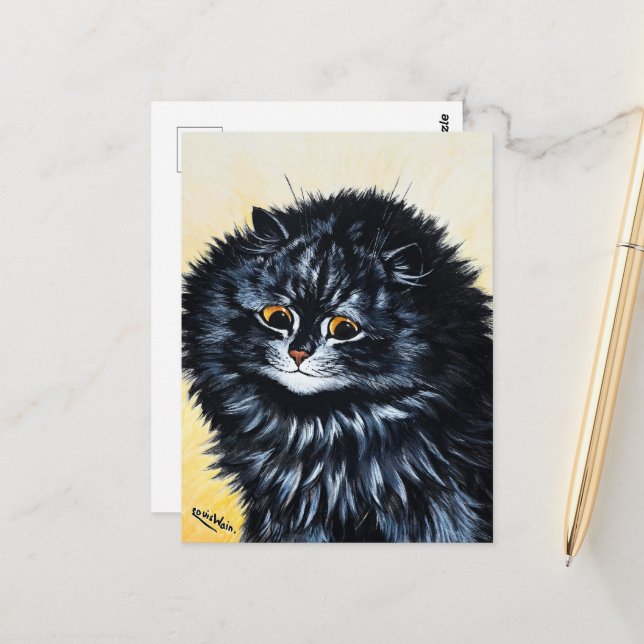 Carte Postale Chat noir de Louis Wain (Devant/Arrière en situation)