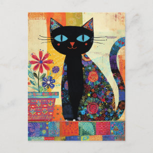 Carte Postale Chat Noir Dessin Artistique Fantaisiste