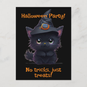 Carte Postale Chat noir d'Halloween blanc mignon