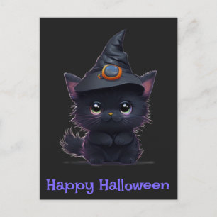 Carte Postale Chat noir d'Halloween drôle
