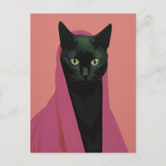 Carte Postale Chat Noir Élégant en Rose