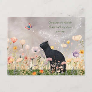 Carte Postale Chat noir en fleurs