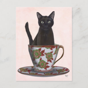 Carte Postale Chat noir en Teacup