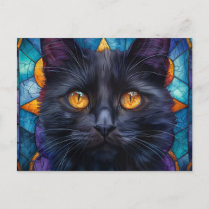 Carte Postale Chat noir en verre de lunette