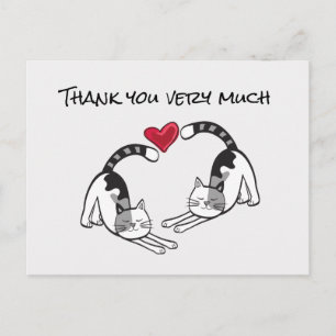 Carte Postale Chat noir et blanc en amour Merci beaucoup