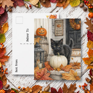 Carte Postale Chat noir et citrouille   Joyeux Halloween 