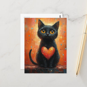 Carte Postale Chat noir et coeur