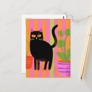 Carte Postale Chat noir et Plante