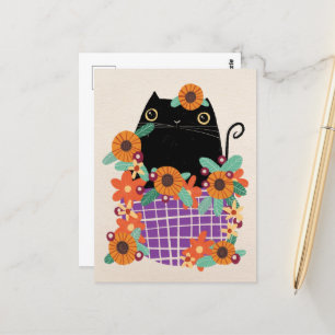 Carte Postale Chat noir et tournesol