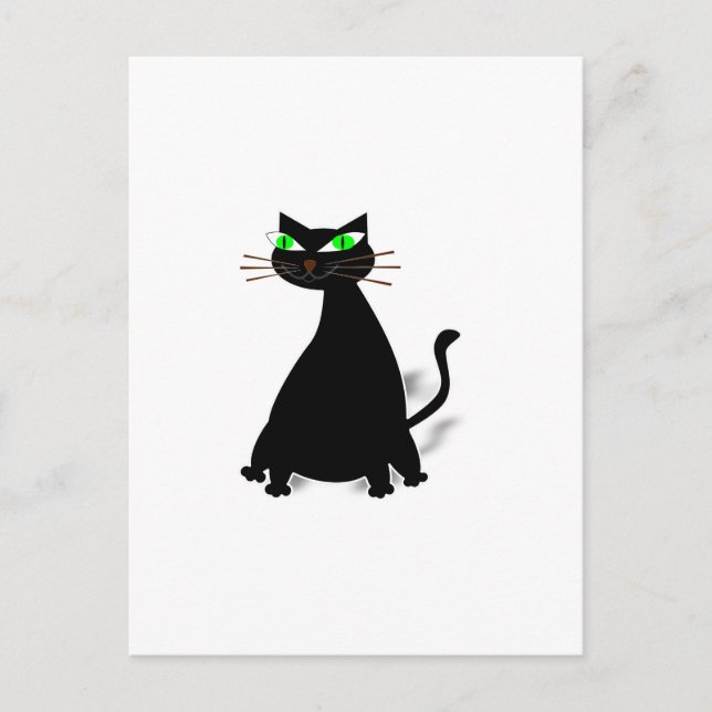 Carte Postale Chat noir gras aux yeux verts (Devant)