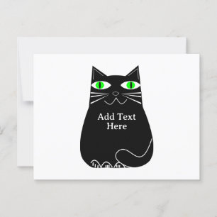 Carte Postale Chat noir gras avec yeux verts Texte personnalisé