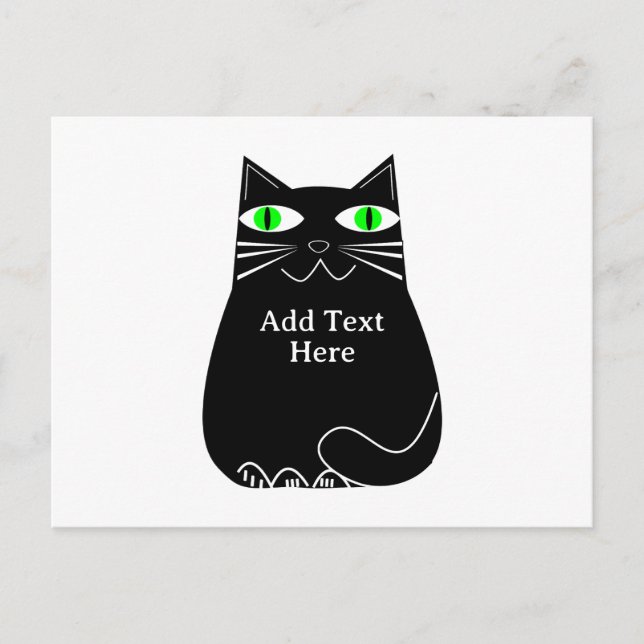Carte Postale Chat noir gras avec yeux verts Texte personnalisé (Devant)