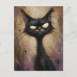 Carte Postale Chat Noir Grincheux Drôle Art Humeur Maussade