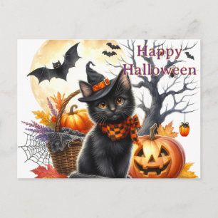 Carte Postale Chat noir Halloween 