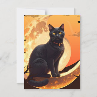 Carte Postale Chat noir Halloween moderne