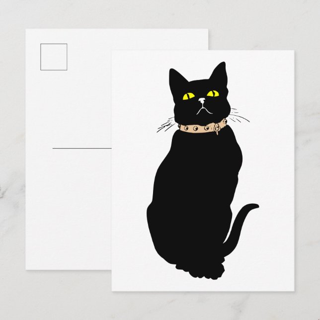 Carte Postale Chat noir, illustration d'animal (Devant / Derrière)