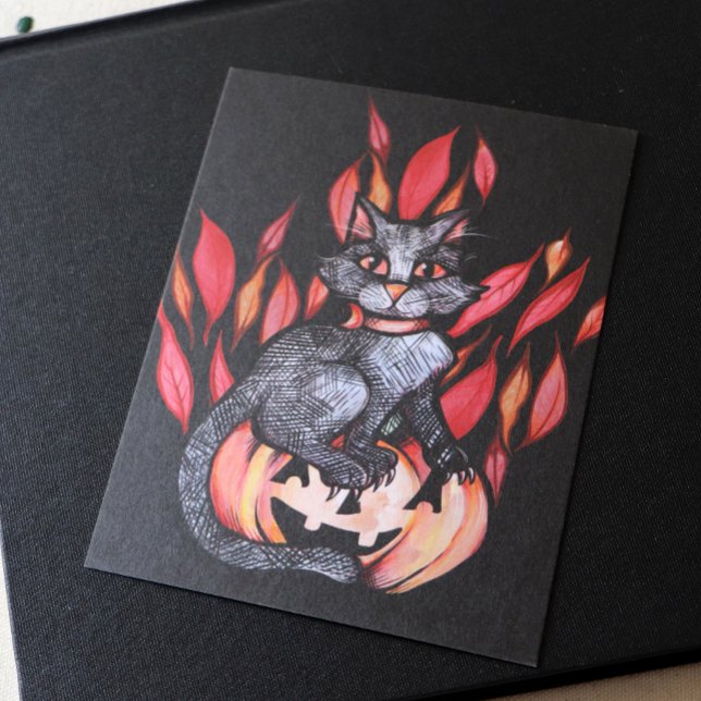Carte Postale Chat noir Jack-o'-lantern Automne Nature (Créateur téléchargé)