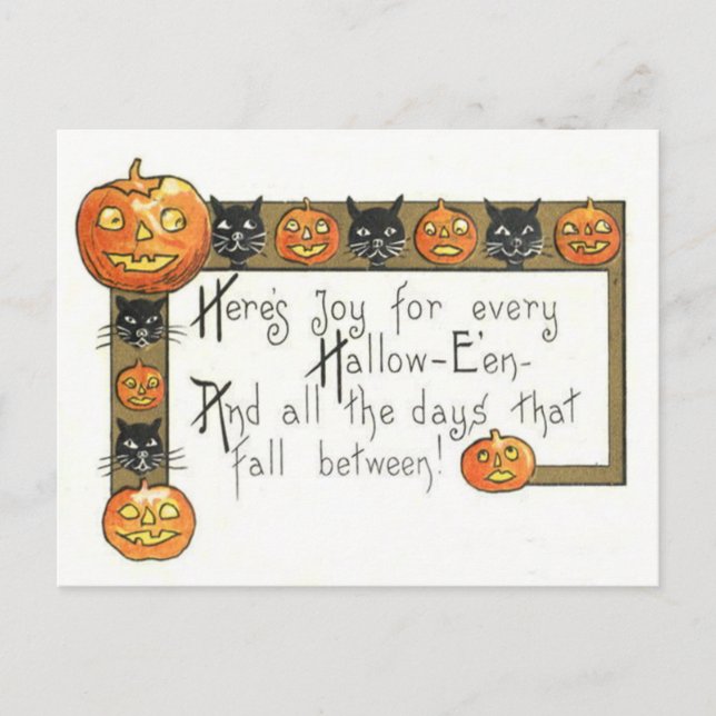 Carte Postale Chat noir Jack-o'-lantern mignon et souriant (Devant)