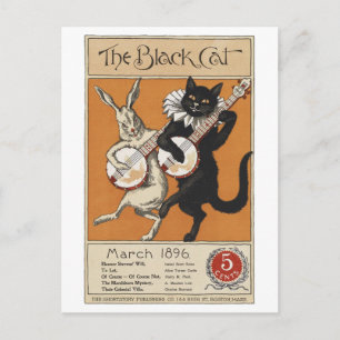 Carte Postale Chat noir jouant Banjo, artiste inconnu