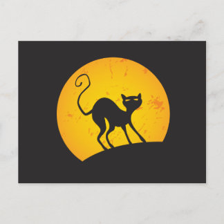 Carte Postale Chat noir - lune jaune