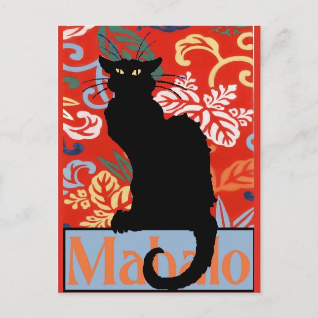 Carte Postale Chat noir, Mahalo, Merci, Post (Devant)