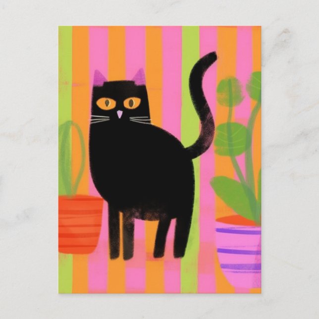 Carte Postale Chat noir mignon (Devant)