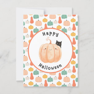 Carte Postale Chat noir mignon à la recherche d'une Halloween Ci
