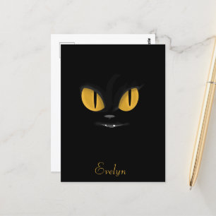 Carte Postale Chat noir mignon aux yeux jaune vif