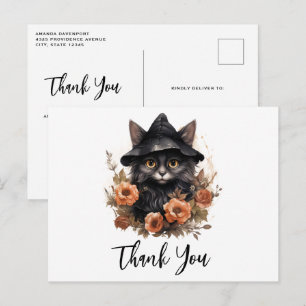 Carte Postale Chat noir mignon dans le Merci Casquette d'une sor