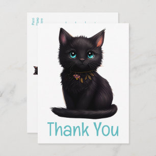Carte Postale Chat noir mignon Kitty Kitty Merci