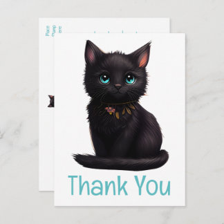 Carte Postale Chat noir mignon Kitty Kitty Merci