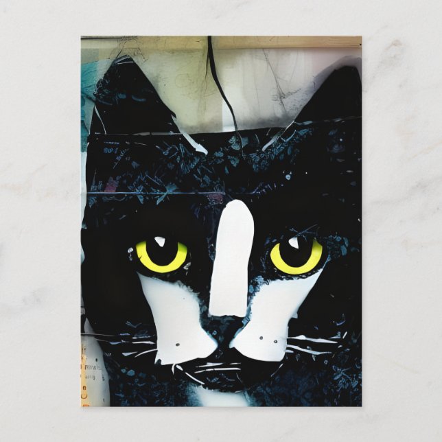 Carte Postale Chat noir multimédia mixte (Devant)