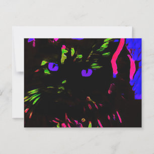 Carte Postale Chat noir néon avec yeux brillants