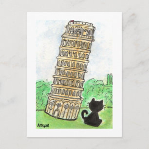 Carte Postale Chat noir Noir Conversation Tour de Pise Art