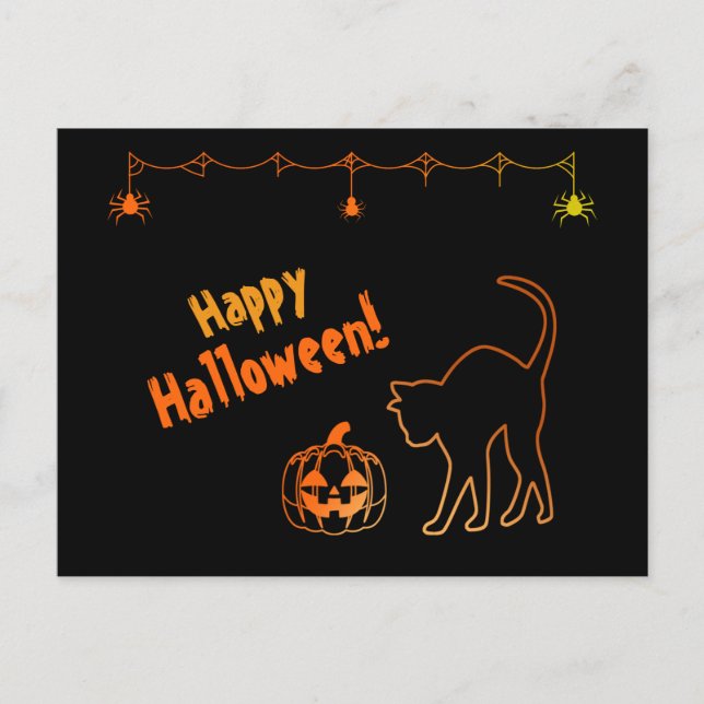Carte Postale Chat noir Silhouette Neon Joyeux Halloween (Devant)