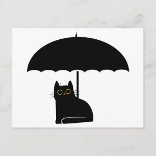 Carte Postale Chat noir sous parapluie
