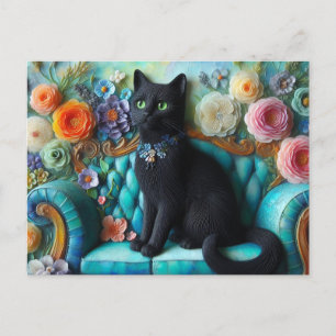 Carte Postale Chat noir sur le canapé