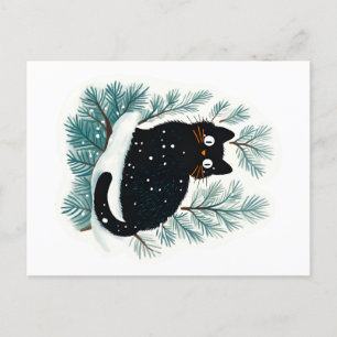 Carte Postale Chat noir sur le sapin de Noël mignon