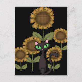 Carte Postale Chat noir tournesol