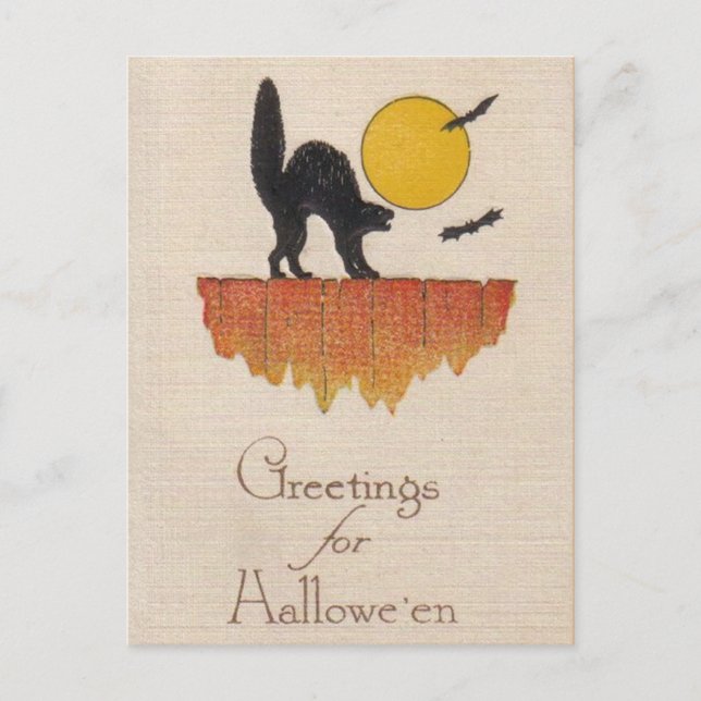 Carte Postale Chat noir vintage, cri, Halloween (Devant)