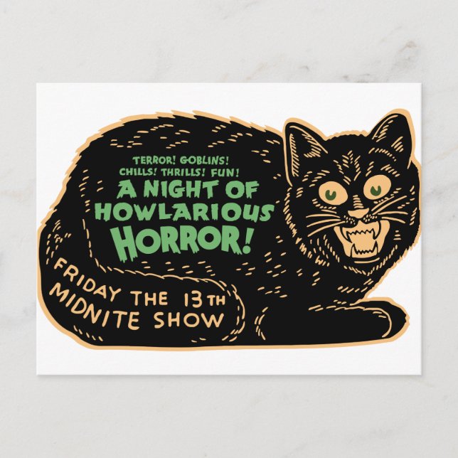 Carte Postale Chat noir vintage Halloween (Devant)