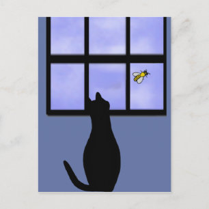 Carte Postale Chat observant la bourde abeille