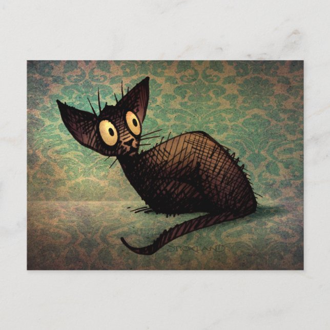 Carte Postale Chat oriental noir amusant Damask Kitten Art (Devant)